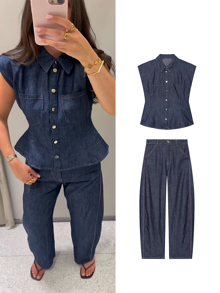 TFMLN Women Denim Pant Set Chi - Shoulder Pad Set In recension och pris